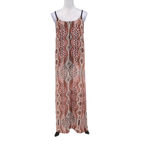 Athleta Dress Womens Large Navy Blue Rust Maxi Chiffon Lined Resort Beach - Picture 1 of 13
